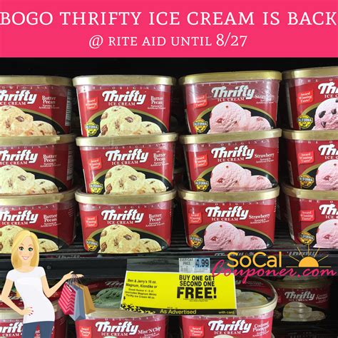 Rite aid thrifty ice cream - The latter is 15 g sugar and 0 g of dietary fiber, the rest is complex carbohydrate. Thrifty, ice cream, vanilla by Rite Aid Corporation contains 5 g of saturated fat and 25 mg of cholesterol per serving. 69 g of Thrifty, ice cream, vanilla by Rite Aid Corporation contains 0.0 mg vitamin C as well as 0.00 mg of iron, 100.05 mg of calcium.